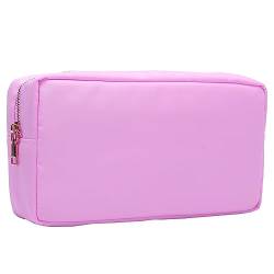 Opnseqia Preppy Patch Make-up Taschen Glitzer Buchstaben Reise Kosmetiktasche Nylon Wasserdicht Toilerty Taschen für Frauen/Mädchen, Violett, M, Preppy Make-up Organizer Tasche von Opnseqia