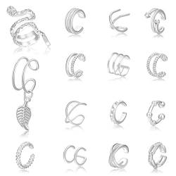 15stk Ear Cuffs Silber Set, Ohrklemme Cuffs Silber Ohrringe für Damen Fakepircings Ohrspange von Opopark