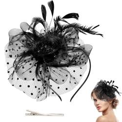 Opopark 20er Jahre Stirnband Flapper Feder, Gatsby Haarreif Halloween Accessoires Damen 1920s fascinator Hat Flower Mesh - Schwarz von Opopark
