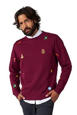 OppoSuits Deluxe Ugly Christmas Sweater für Herren - X-Mas Icons - Der Pullover ist mit Xmas Icons Bedruckt, burgunderfarben, Groß - Slim Fit - L von OppoSuits