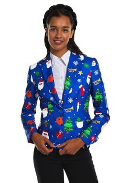 OppoSuits Festlicher Blauer Damen-Blazer - Weihnachtsoutfit - Stylische, Hochwertige Jacke - Blau von OppoSuits