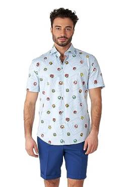 OppoSuits Herren-Kurzarm-Shirt Super Mario Icons - Perfekt für den Sommer - Nintendo Outfit - Blau von OppoSuits