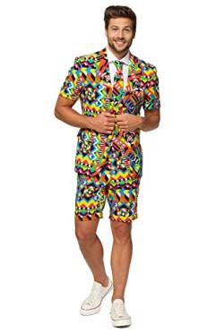 OppoSuits Herren Men Suit Business-Anzug Hosen-Set Inklusive Shorts, Kurzarmjacke & Krawatte, Abstractive, 48 EU von OppoSuits