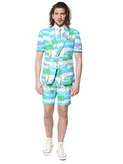 OppoSuits Herren Men Suit Business-Anzug Hosen-Set Inklusive Shorts, Kurzarmjacke & Krawatte, Flaminguy, 50 EU von OppoSuits