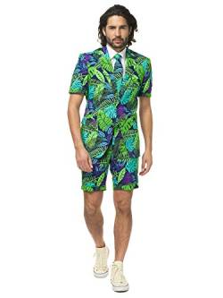 OppoSuits Herren Men Suit Business-Anzug Hosen-Set Inklusive Shorts, Kurzarmjacke & Krawatte, Juicy Jungle, 46 EU von OppoSuits