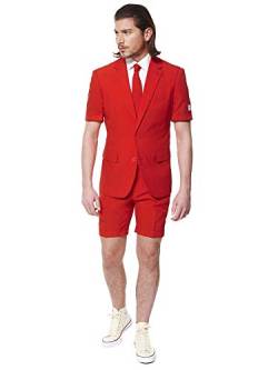 OppoSuits Herren Men Suit Business-Anzug Hosen-Set Inklusive Shorts, Kurzarmjacke & Krawatte, Red Devil, 46 EU von OppoSuits