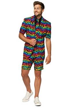 OppoSuits Herren Men Suit Business-Anzug Hosen-Set Inklusive Shorts, Kurzarmjacke & Krawatte, Wild Rainbow, 46 EU von OppoSuits