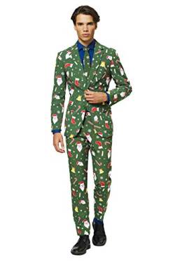 OppoSuits Herren Opposuits Fun Ugly Christmas Suits For Men Santaboss Full Suit: Jacket, Pants & Tie Herrenanzug, Santaboss, 60 EU von OppoSuits
