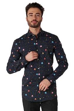 OppoSuits Herren PAC-Man™ Shirt - Retro Gaming Outfit - Inklusive 1 Button-Up Shirt - Schwarz - Langärmliges von OppoSuits