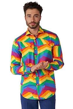 OppoSuits Herren Zig Zag Rainbow Shirt Slim Fit - Perfekt für Pride - Rainbow Pride - Inklusive 1 Button-Up Shirt - EU 41 von OppoSuits