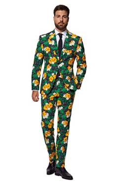 OppoSuits Herrenanzug - Sommer-Outfit mit tropischen Blumen - schmale Passform - Grün und gelb - Inklusive Blazer, Hose und Krawatte - Größe US 38 von OppoSuits