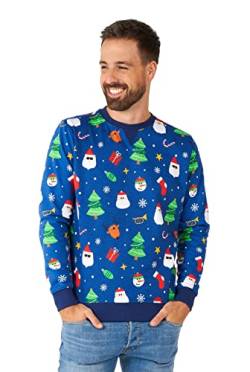 OppoSuits Men's Festivity Blue Sweater - Perfekt für Weihnachten - Weihnachtsfeiern - Mit Langen Ärmeln - Blau von OppoSuits