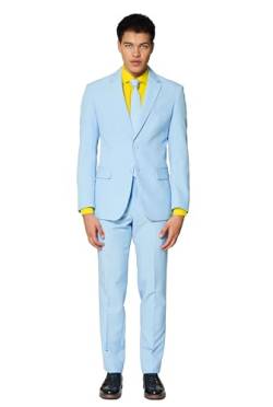OppoSuits Modisch Party Einfarbige Anzüge für Herren - Mit Jackett, Hose und Krawatte, Blau (Cool Blue), 50 von OppoSuits