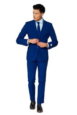OppoSuits Modisch Party Einfarbige Anzüge für Herren - Mit Jackett, Hose und Krawatte, Blau (Navy Royale), 50 von OppoSuits