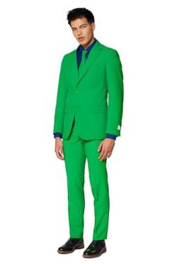 OppoSuits Modisch Party Einfarbige Anzüge für Herren - Mit Jackett, Hose und Krawatte, Dunkelgrün (Evergreen), 52 EU von OppoSuits