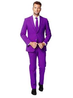 OppoSuits Modisch Party Einfarbige Anzüge für Herren - Mit Jackett, Hose und Krawatte, Lila (Purple Prince), 50 von OppoSuits