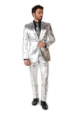OppoSuits Silberner Anzug für Herren - Silvester- und Weihnachtsfeier-Kostüm - metallisch glänzendes Silber - Inklusive passender Jacke, Hose und Krawatte - Größe US 44 von OppoSuits
