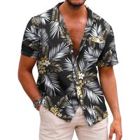 Opspring Kurzarmhemd Herren Hawaiihemd Sommer Hemd Freizeit Blumen Shirt Urlaub Strand Hemd von Opspring