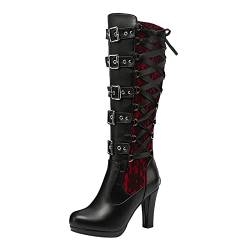 Optusly Damen Stiefel Overknees Bequeme Langschaft Boots Beiläufig Mode-Stiefel Herbst Winter Stretch Kniehohe Stiefel Kniehohe Winterstiefel Für Frauen Vintage Schnüren Schuhe, Rot, 40 EU von Optusly