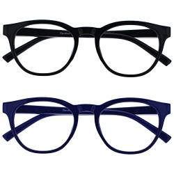 OPULIZE Blu-Brille Blaulichtfilter 2er Pack Cool Rund Rahmen Federscharniere Verbessern Den Schlaf Computerbrille Gaming Entspiegelt Schwarz Blau Herren Damen BB5-13 +0.00 von Opulize