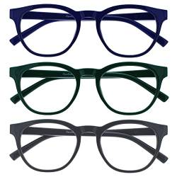 OPULIZE Blu-Lesebrille Blaulichtfilter 3er Pack Cool Rund Rahmen Federscharniere Verbessern Den Schlaf Computer Gaming Entspiegelt Blau Grün Grau Herren Damen BBB5-367 +2.50 von Opulize