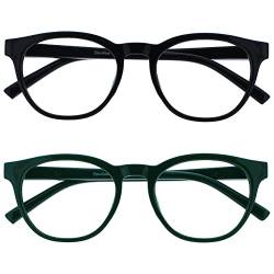 Opulize Blu-Brille Blaulichtfilter 2er Pack Cool Rund Rahmen Federscharniere Verbessern Den Schlaf Computerbrille Gaming Entspiegelt Schwarz Grün Herren Damen BB5-16 +0.00 von Opulize