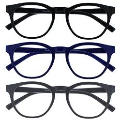 Opulize Blu-Brille Blaulichtfilter 3er Pack Cool Rund Rahmen Federscharniere Verbessern Den Schlaf Computerbrille Gaming Entspiegelt Schwarz Blau Grau Herren Damen BBB5-137 +0.00 von Opulize