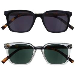 Opulize KOI Sonnenbrille 2 Pack - Große Rechteckige Fassung - Getöntes Glas UV400 - Schwarz-Klar - Damen Herren Unisex - Federscharniere - SS50-1C von Opulize