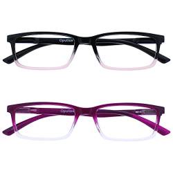 Opulize See-Brille Blaulichtfilter 2er Pack Schmal Rahmen Federscharniere Verbessern Den Schlaf Computerbrille Gaming Entspiegelt Schwarz Bis Rosa Lila Herren Damen BB9-45 +0.00 von Opulize