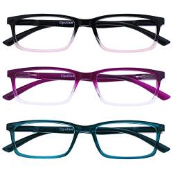 Opulize See-Brille Blaulichtfilter 3er Pack Schmal Rahmen Federscharniere Verbessern Den Schlaf Computerbrille Gaming Entspiegelt Rosa Lila Türkis Herren Damen BBB9-45Q +0.00 von Opulize