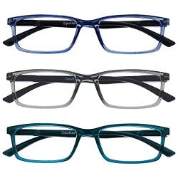 Opulize See-Brille Blaulichtfilter 3er Pack Schmal Rahmen Federscharniere Verbessern Den Schlaf Computerbrille Gaming Entspiegelt Transparenter Blau Grau Türkis Herren Damen BBB9-37Q +0.00 von Opulize