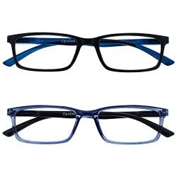 Opulize See-Lesebrille Blaulichtfilter 2er Pack Schmal Rahmen Federscharniere Verbessern Den Schlaf Computer Gaming Entspiegelt Schwarz Transparenter Blau Herren Damen BB9-13 +1.50 von Opulize