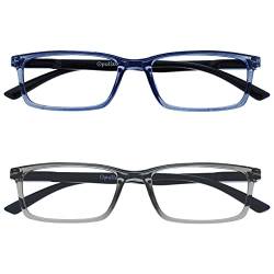 Opulize See-Lesebrille Blaulichtfilter 2er Pack Schmal Rahmen Federscharniere Verbessern Den Schlaf Computer Gaming Entspiegelt Transparenter Blau Grau Herren Damen BB9-37 +1.50 von Opulize