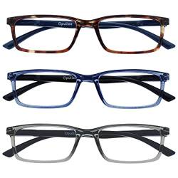 Opulize See-Lesebrille Blaulichtfilter 3er Pack Schmal Rahmen Federscharniere Verbessern Den Schlaf Computer Gaming Entspiegelt Braun Transparenter Blau Grau Herren Damen BBB9-237 +1.00 von Opulize