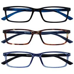 Opulize See-Lesebrille Blaulichtfilter 3er Pack Schmal Rahmen Federscharniere Verbessern Den Schlaf Computer Gaming Entspiegelt Schwarz Braun Transparenter Blau Herren Damen BBB9-123 +2.50 von Opulize