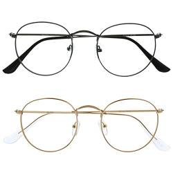 Opulize Sol - Lesebrille 2er Pack Blaulichtfilter Runder Metall Retro Rahmen Verbessern Den Schlaf Computer Gaming Entspiegel Metallgrau Gold Herren Damen BB94-79 +1.00 von Opulize