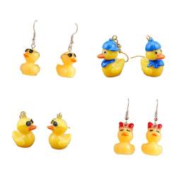 OralGos 4 Paar stilvolle gelbe Enten-Ohrringe, Tier-inspiriert, baumelnde Ohrringe, bunte Anhänger, Ohr-Accessoire für Damen, Acryl von OralGos
