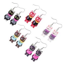 OralGos 5 Paar Cartoon-Katzen-Ohrringe, niedliche Ohrringe, Tier-Katzen-Ohrringe, Kunstharz, Kätzchen, Tropfenohrringe, Schmuck, Geschenk für Mädchen von OralGos