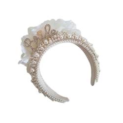 OralGos Braut-Haarband, aufwändiger Haarreif, 3D-Blume, viele Perlen, Junggesellinnenabschied, Braut, Haarband, Party, Perlen, Weiß von OralGos