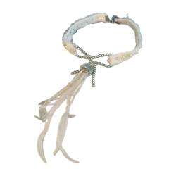 OralGos Halskette mit Schleifen-Quasten-Anhänger, handgefertigt, Perlen, stilvolle Feder-Schlüsselbein-Kette, Accessoire, Choker, Plüsch von OralGos