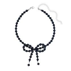 OralGos Halskette mit schwarzen Perlen, verstellbare Länge, modischer Halsschmuck, Perlenmaterial für Damen von OralGos