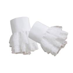 OralGos Handgelenkmanschetten aus plissierter Spitze, abnehmbar, elegant, doppellagig, ausgestellt, plissiert, gerüscht, falsche Spitze, Pullover-Armband, Weiß, Polyester von OralGos