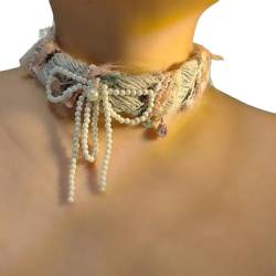 OralGos Pelzige Schleife Anhänger Halskette Handgemachte Perlen Perlen Schleifen Halskette Stilvolle Plüsch Schlüsselbein Kette Zubehör Choker von OralGos