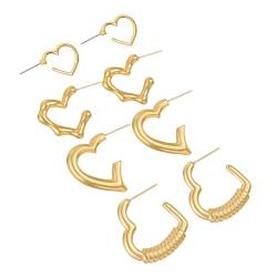 OralGos Set von 4 Paar Creolen Ohrringe Handgemachte Liebe Herz Ohrringe Modische Ohrhaken Trendy Ohrschmuck für Damen Mädchen, Edelstahl von OralGos