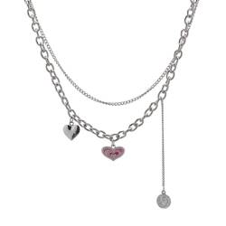 OralGos Trendige Herz Doppellagige Fransen Halskette Modisches Accessoire Legierung Material Kette Halskette für Partys und Verabredungen, Metall von OralGos