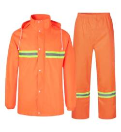 Oralidera Herren Regenanzug Wasserdicht 2 Stück Regenjacke mit Regenhose Fahrrad Regenbekleidung Reflektierend Regenkombi ohne Tasche, Orange, L von Oralidera