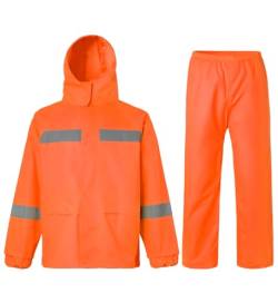 Oralidera Herren Regenanzug mit Kapuze Reflektierender Winddicht Regenjacke und Regenhose Wasserdichter Arbeitskleidung Jacke und Hose Set für Herren, B-Orange, XXL von Oralidera