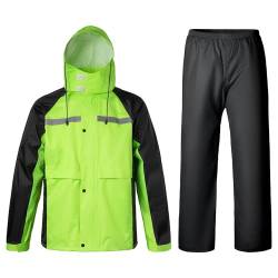 Oralidera Herren Regenanzug mit Kapuze Reflektierender Winddicht Regenjacke und Regenhose Wasserdichter Arbeitskleidung Jacke und Hose Set für Herren, C-Grün, M von Oralidera