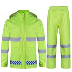 Oralidera Herren Regenanzug mit Kapuze Reflektierender Winddicht Regenjacke und Regenhose Wasserdichter Arbeitskleidung Jacke und Hose Set für Herren, Grün, S von Oralidera