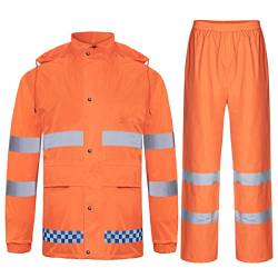 Oralidera Herren Regenanzug mit Kapuze Reflektierender Winddicht Regenjacke und Regenhose Wasserdichter Arbeitskleidung Jacke und Hose Set für Herren, Orange, M von Oralidera